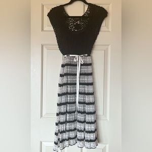Betsy Johnson Lacey black and cream dress with under black slipdress.